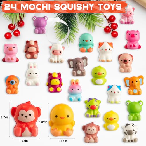 Christmas Advent Calendar 2025 with 24 Fidget Stress Relief Mochi Squishies Toys Kids Toddlers Christmas Countdown Calendar for Boys Girls