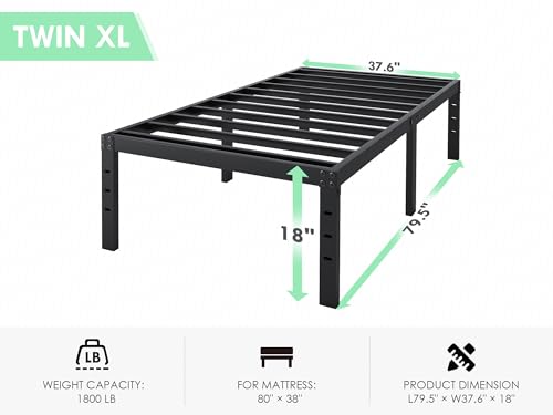 Full Size Bed Frame - 18 in Sturdy Platform Bed Frame Full, Heavy Duty Metal Bed Frame No Box Spring Needed, Quick & Easy Assembly, No Noise, Black
