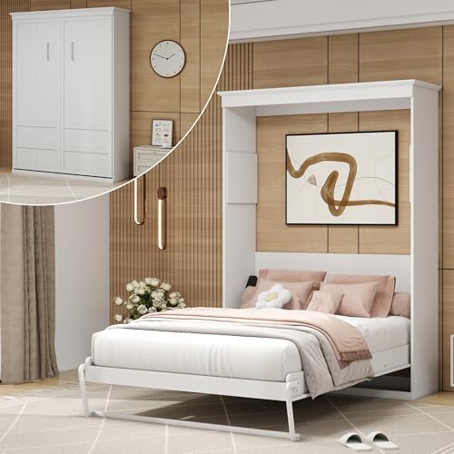 Murphy Bed Full - Space Saving Wall Murphy Bed Full Convertible Hidden Bed for Small Apartments, Guest Rooms, Home Offices and Dens.(Mattress not Included) (White)