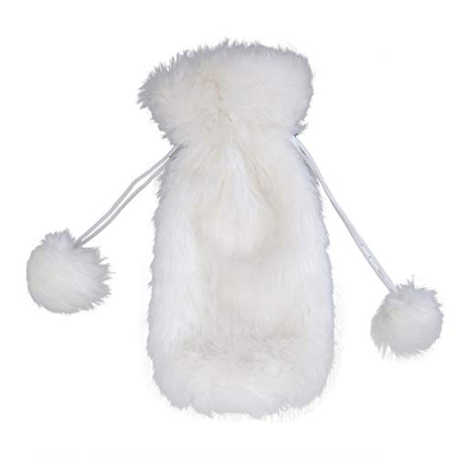 Amosfun Christmas Wine Bottle Cover Bags White Faux Fur Christmas Bottle Cover Bag with Drawstring Wine Bag for Home Table Decorations