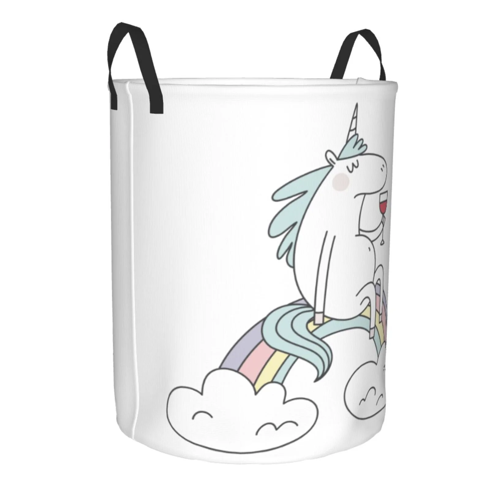Bingfone Unicorn And Wine Waterproof Foldable Laundry Hamper Bucket With Handles For Storage Bin,Clothes Hamper (Small)