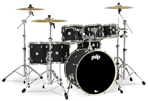 Pacific Drums & Percussion Drum Set PDP Concept Maple 7-Piece, Satin Black Shell Pack (PDCM2217BK)