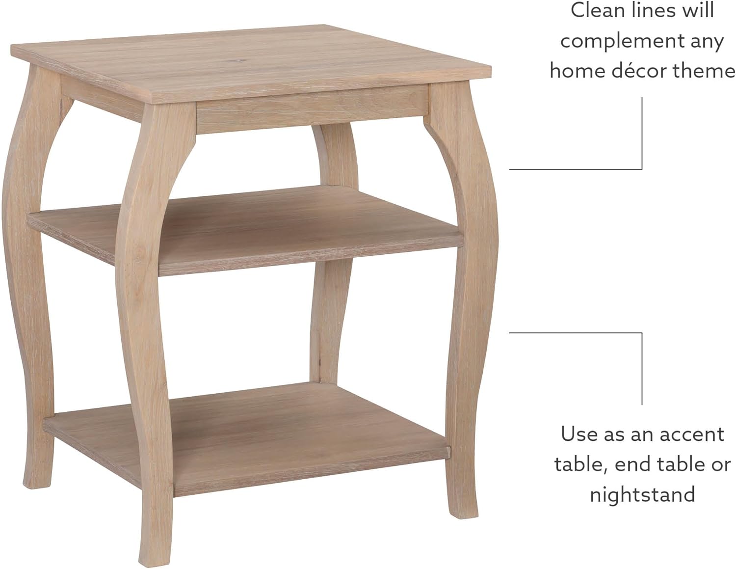 Powell Natural Braxton Wooden Side Table with Curved Legs and Two Display Shelves