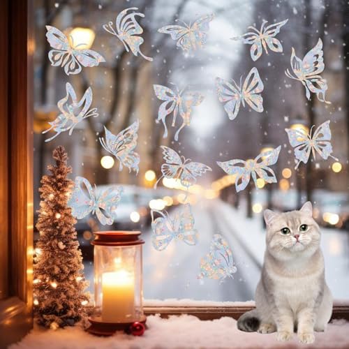 36PCS Snowflake Window Stickers Anti Collision Decals to Save Birds - Non Adhesive Prismatic Vinyl Rainbow Stickers