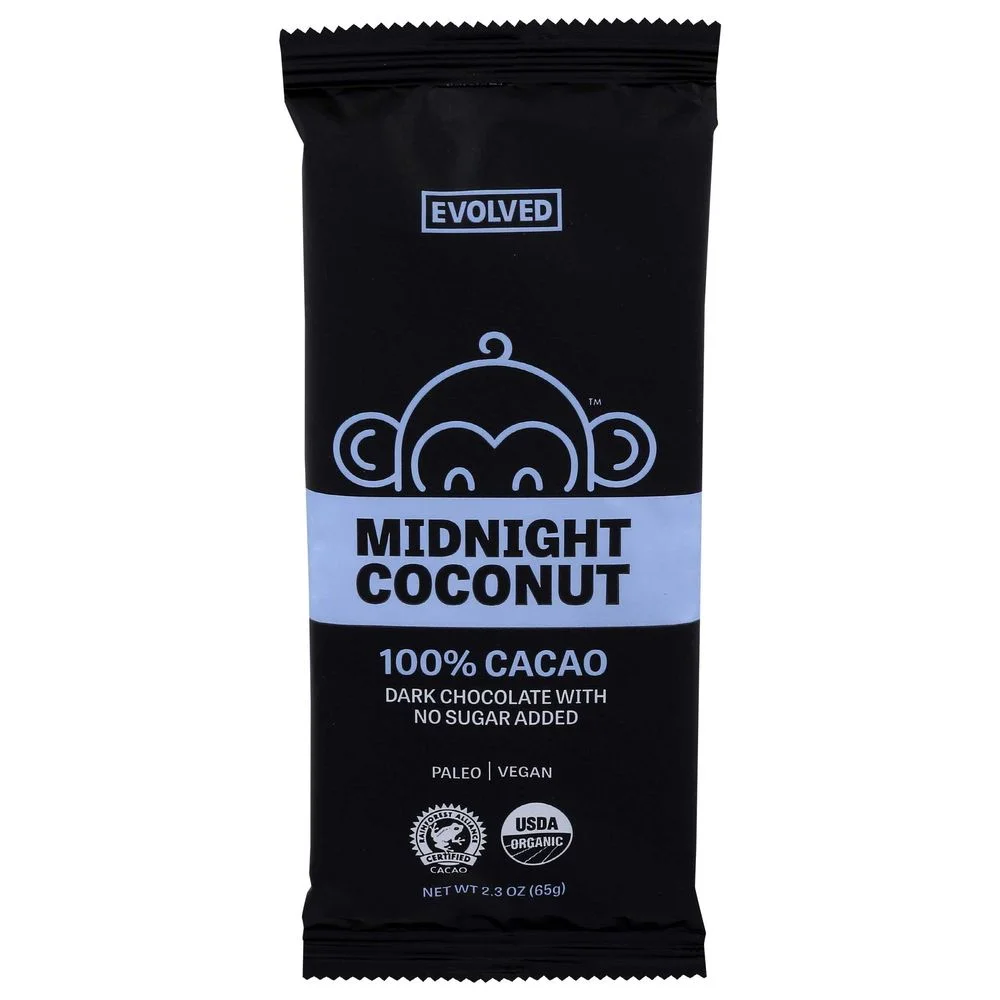 Evolved Organic Midnight Coconut 100 Percent Cocoa Chocolate Bar, 2.5 Ounce -- 8 per Case.