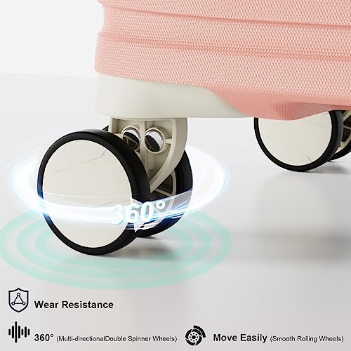 Joyway Carry On Luggage 20 Inch Expandable Suitcase with Spinner Wheel, 4 Piece Hard Shell Luggage Set with TSA Lock(White brown)