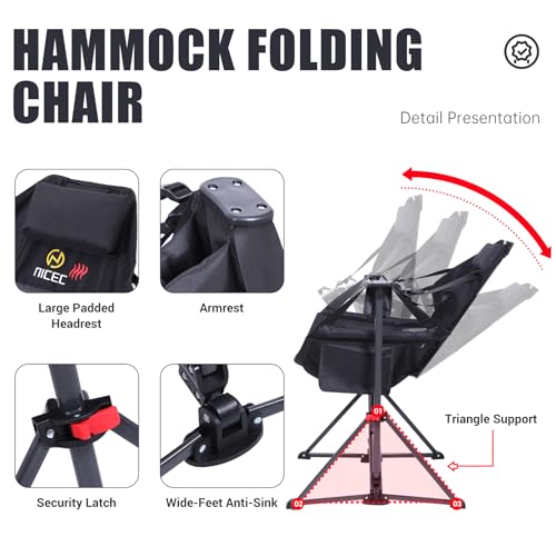 Nice C Heated Hammock Camping Chair, Swing Chair, Folding Rocking Chair, Camping Chair, High Back with Stand, Cup Holder, Side Pocket, Heavy Duty 10000mAh Power Bank Included(Set of 1)