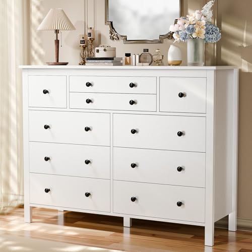 10 Drawer Large White Dresser for Bedroom, 47.2