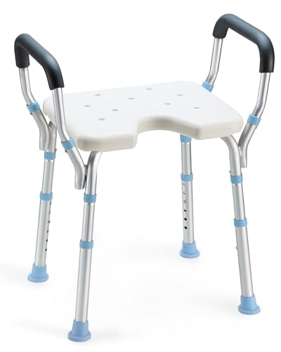 OasisSpace Heavy Duty Shower Chair with Back and Arms 300lb, Bathtub Chair with Handles - Medical Tool Free Shower Cutout Seat for Handicap, Disabled, Seniors & Elderly
