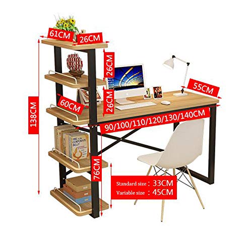 Solid Wood Desk Desktop Computer Desk,Modern Study Desk with Bookshelf Study Desk PC Laptop Desk Workbench,Small Space Office Desk Workstation (110cm Teak 110cm Teak)