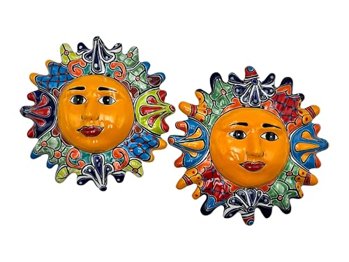 Talavera Sun Face Folk Art Multicolor Mexican Pottery Home Decor Hand Painted Handmade Indoor Outdoor Diameter 12