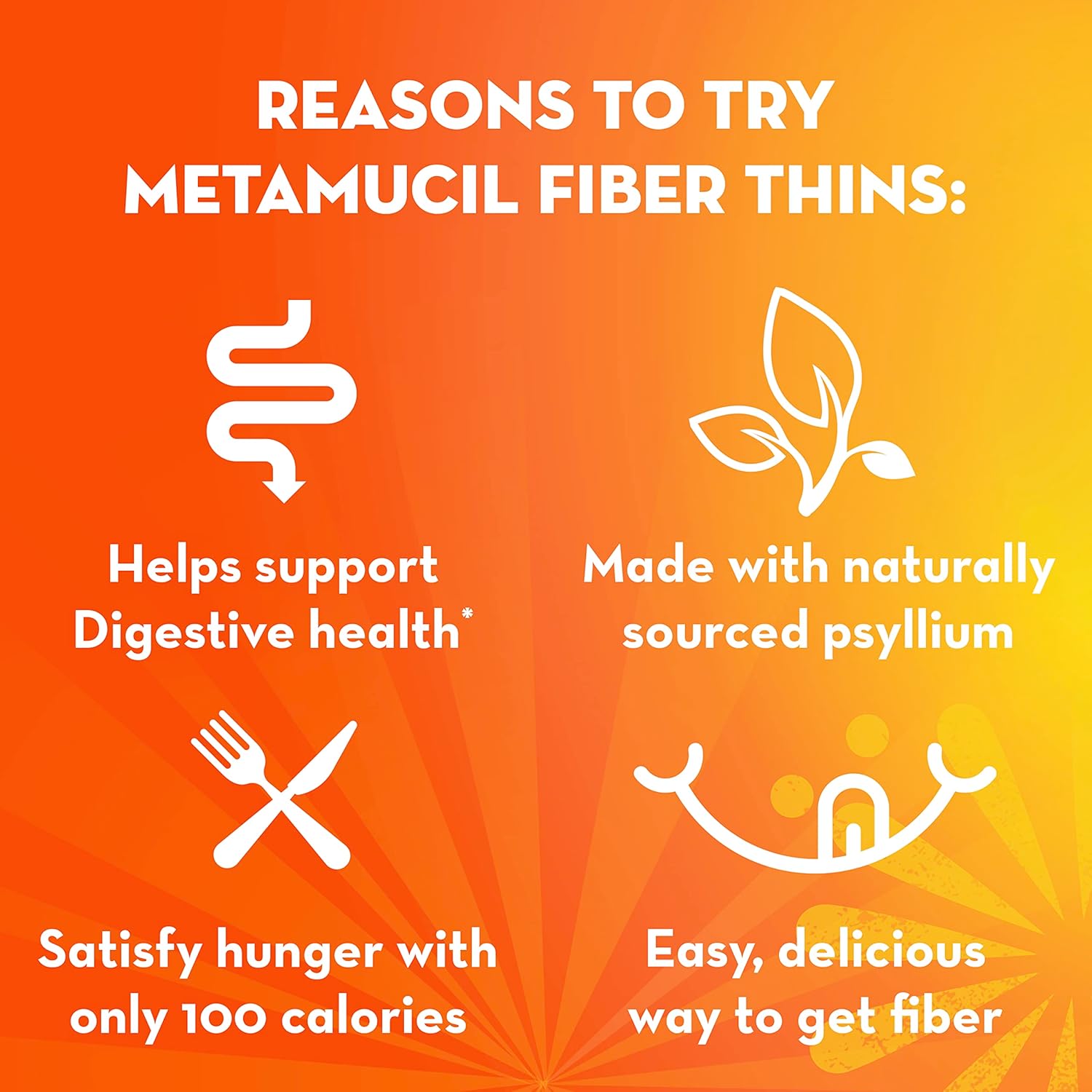 Metamucil, Fiber Thins, Daily Psyllium Husk Fiber Supplement, Supports Digestive Health and Satisfies Hunger, Chocolate Flavor, 12 Servings