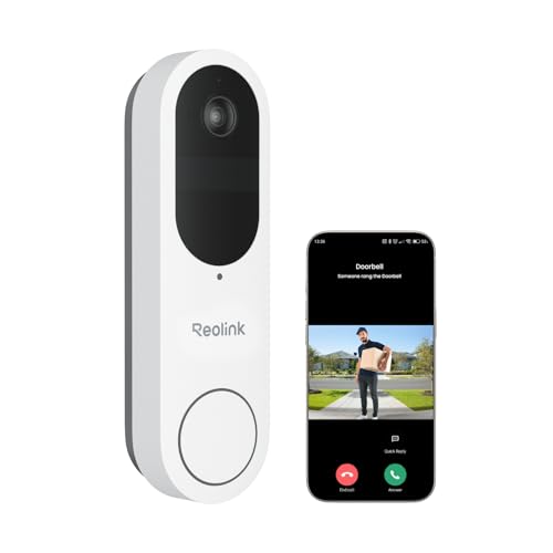 REOLINK Wireless 2K Battery Video Doorbell Camera, 150°x150° Head-to-Toe View, 2.4/5 GHz WiFi, Battery or Wired Power Options, Two-Way Talk, Person/Vehicle/Package Detection(Chime not Included)