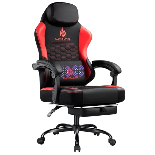 Gaming Chair with Massage and Packet Spring Cushion,Ergonomic Gamer Chairs for Adults with Footrest 300lbs,High Back Gamer Leather Chair with Headrest and Lumbar Support