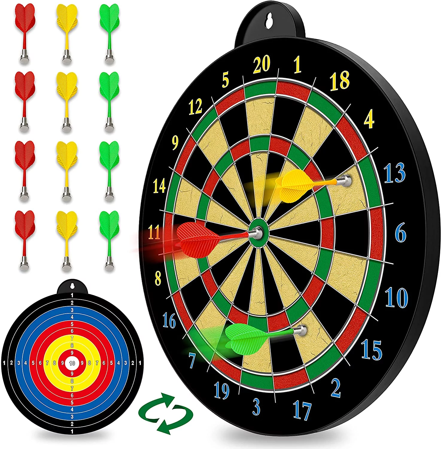 Magnetic Dart Board - 12pcs Magnetic Darts (Red Green Yellow) - Excellent Indoor Game and Party Games - Magnetic Dart Board Toys Gifts for 5 6 7 8 9 10 11 12 Year Old Boy Kids and Adults