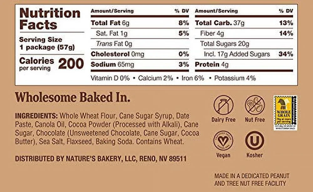 Nature’s Bakery Whole Wheat Fig Bars, Double Chocolate Brownie, Real Fruit, Vegan, Non-GMO, Snack bar, 1 box with 12 twin packs (12 twin packs)