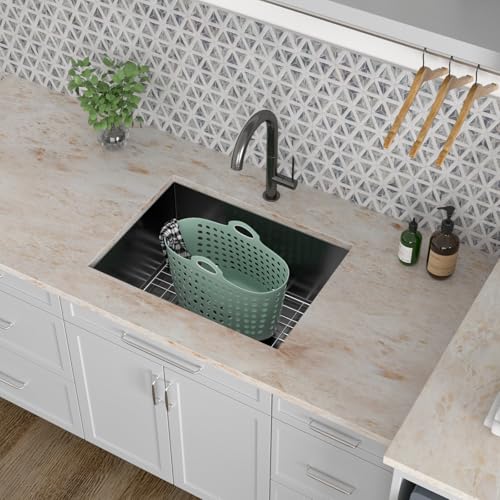 Kichae 12“ Deep Laundry Sink Undermount - 24 Inch Black Undermount Utility Sink Stainless Steel Single Bowl Under Counter Handmade Laundry Utility Room Basin