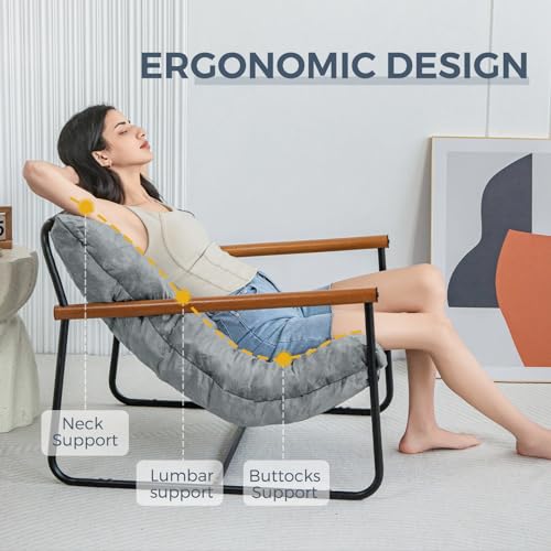 MAXYOYO Accent Chair, Velvet Arm Chair Living Room Chair with Metal Frame, Reading Accent Chair, Modern Bedroom Chair, Boucle Armchair with Wooden Arms, Beige