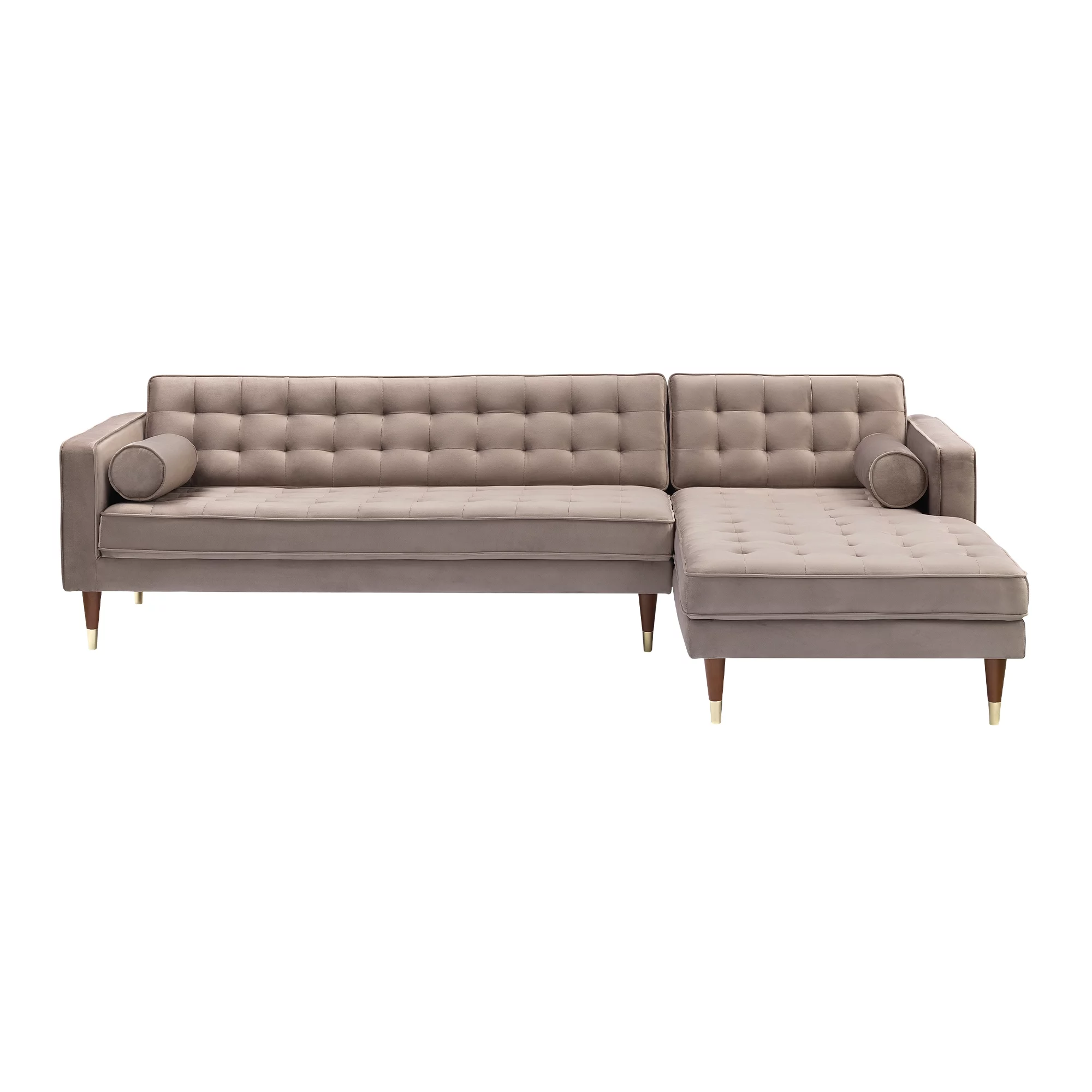 Taupe Velvet Mid Century Right Sectional Sofa