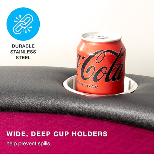 Brybelly 10-Person Foldable Poker Table with Suited Speed Cloth and Jumbo Stainless Steel Cupholders (Red, 84 Inch)