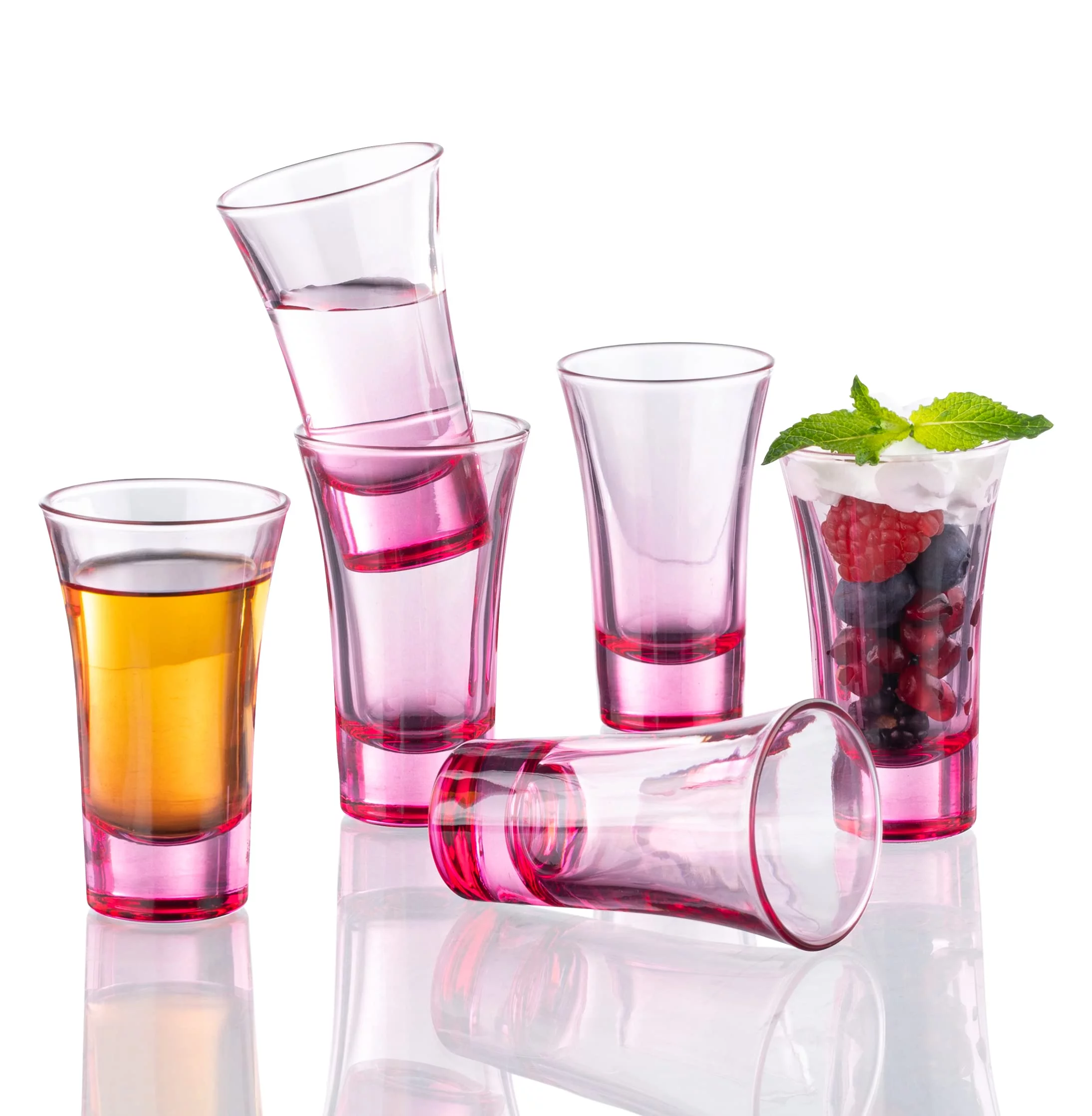 M&N Home Ombre Pink Shot Glasses, 2 Oz Set of 6 Colored Shot Glasses, Whiskey Glasses, Tequila Shot Glasses, Cocktail Glasses, Round Shot Glasses for Vodka, Spirits & Liquors, (Gradient Pink Set)