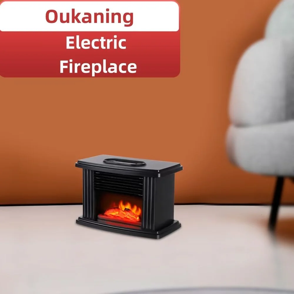 Oukaning Mini Heater,1000W Fireplace Heater Electric Stove with 3 gear Fast Heating System Aluminum(Black)