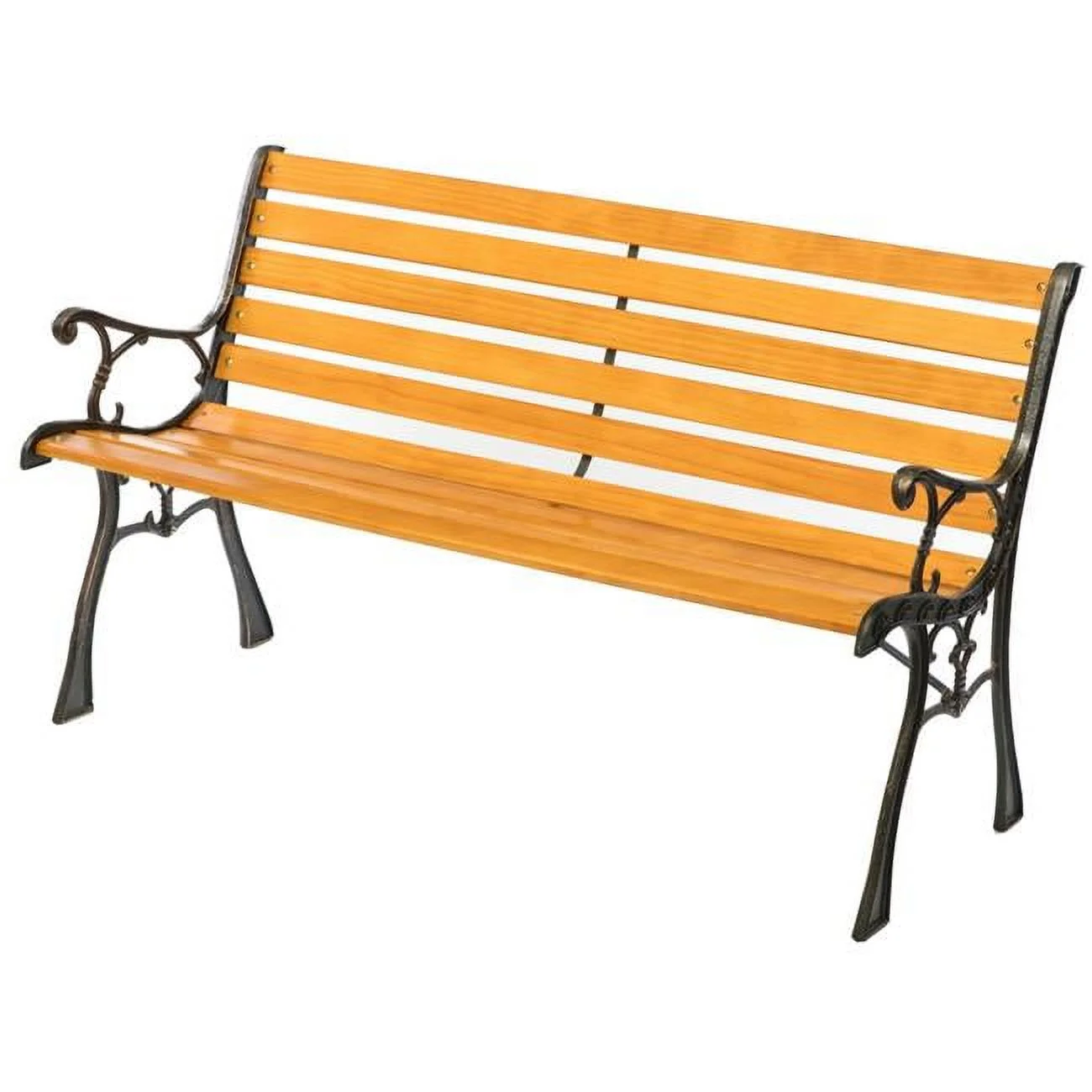 Gardenised  Wooden Outdoor Park Patio Garden Yard Bench with Designed Steel Armrest & Legs