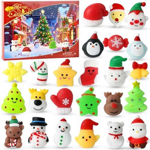 Christmas Advent Calendar 2025 Squishies,24 Mochi Squishy Toys, Christmas Countdown Calendar,Xmas Stocking Stuffers Gifts for Kids Toddlers Boys Girls Christmas Party Favor