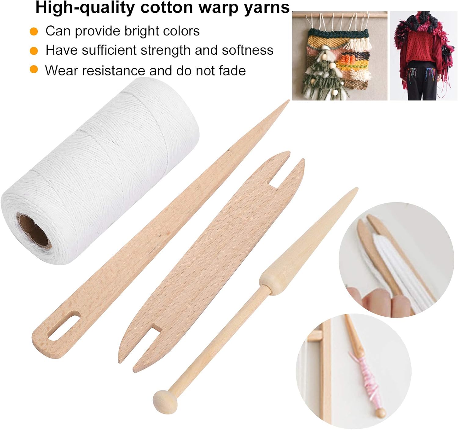 Loom Weaving Warp Thread Cotton Thread Rug Yarn Lap Loom warp Thread with Wooden Shuttle Stick Rod