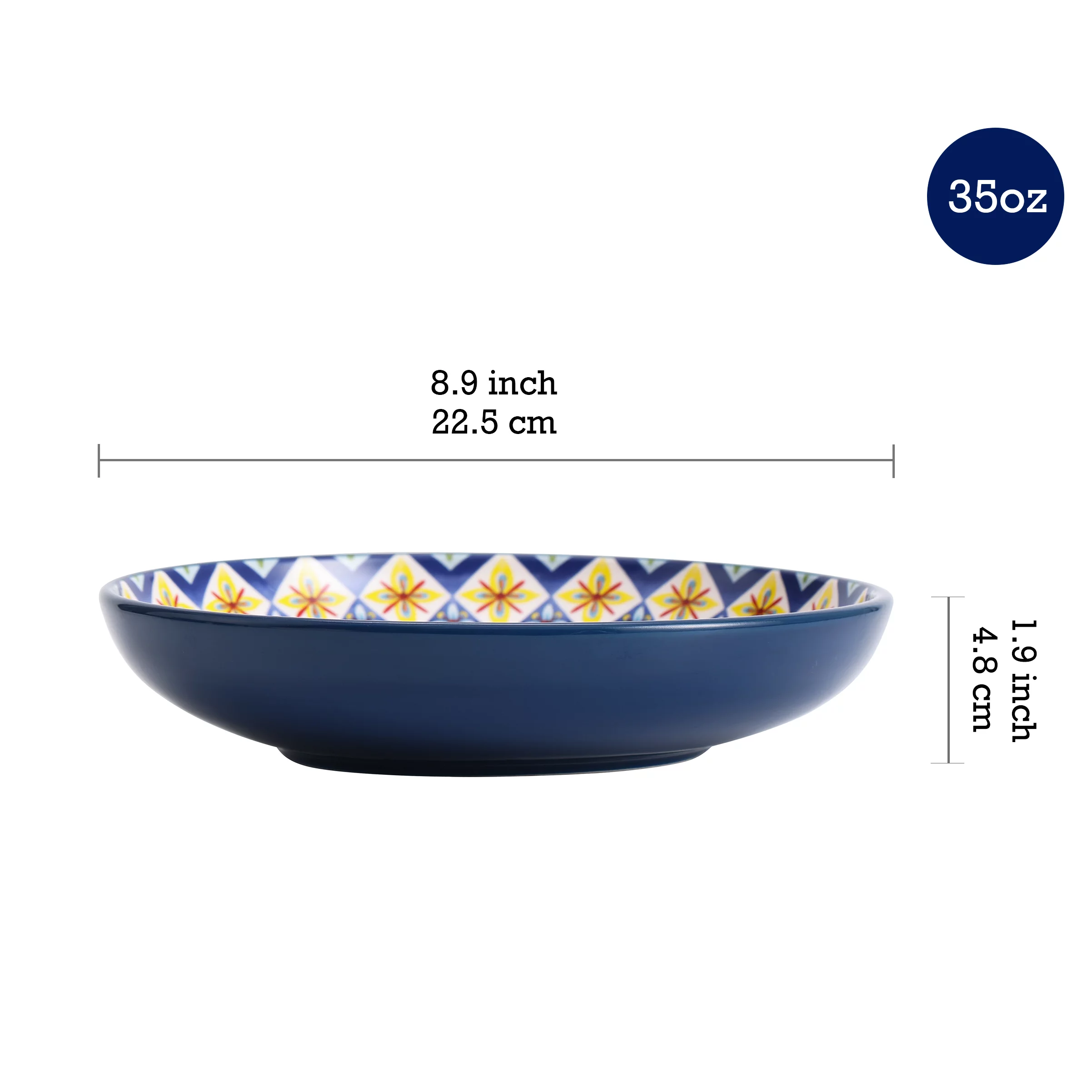 Bico Morocco Ceramic 35oz Dinner Bowls, Set of 4, for Pasta, Salad, Cereal, Soup & Microwave & Dishwasher Safe