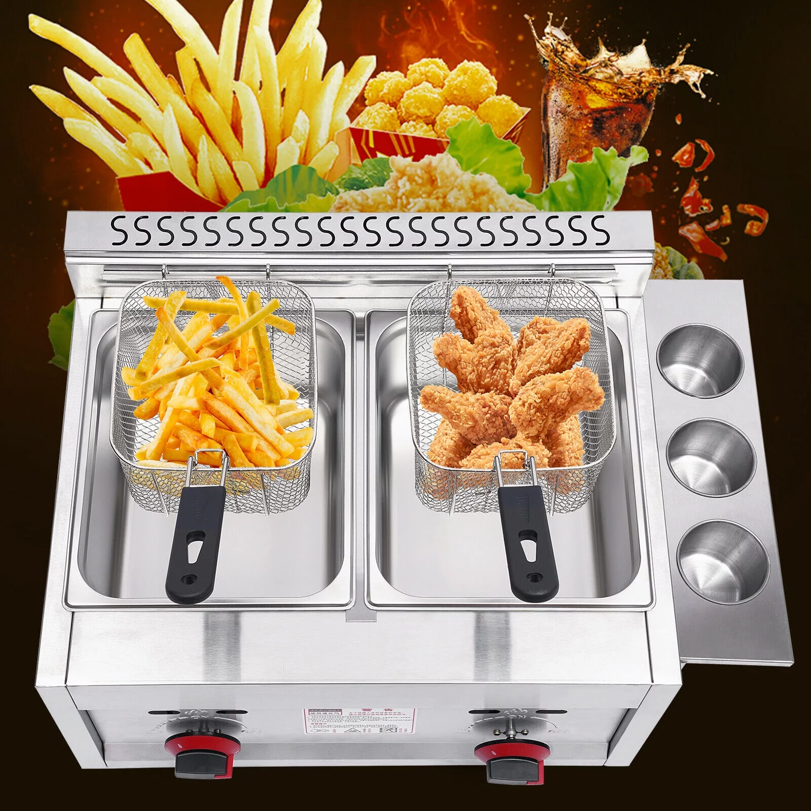 TFCFL 2*6L Commercial Countertop Gas Deep Fryer Round Infrared Oven with 2 Frying Basket 18000Btu/hr