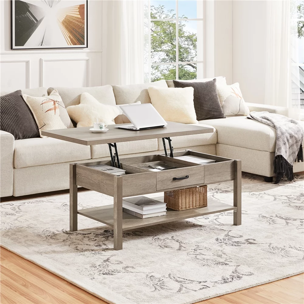 Easyfashion Modern Wood Lift Top Coffee Table Accent Table, Gray