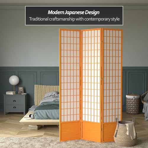 Red Lantern 7 ft. Tall Window Pane Shoji Screen-White-3 Panels Room Divider