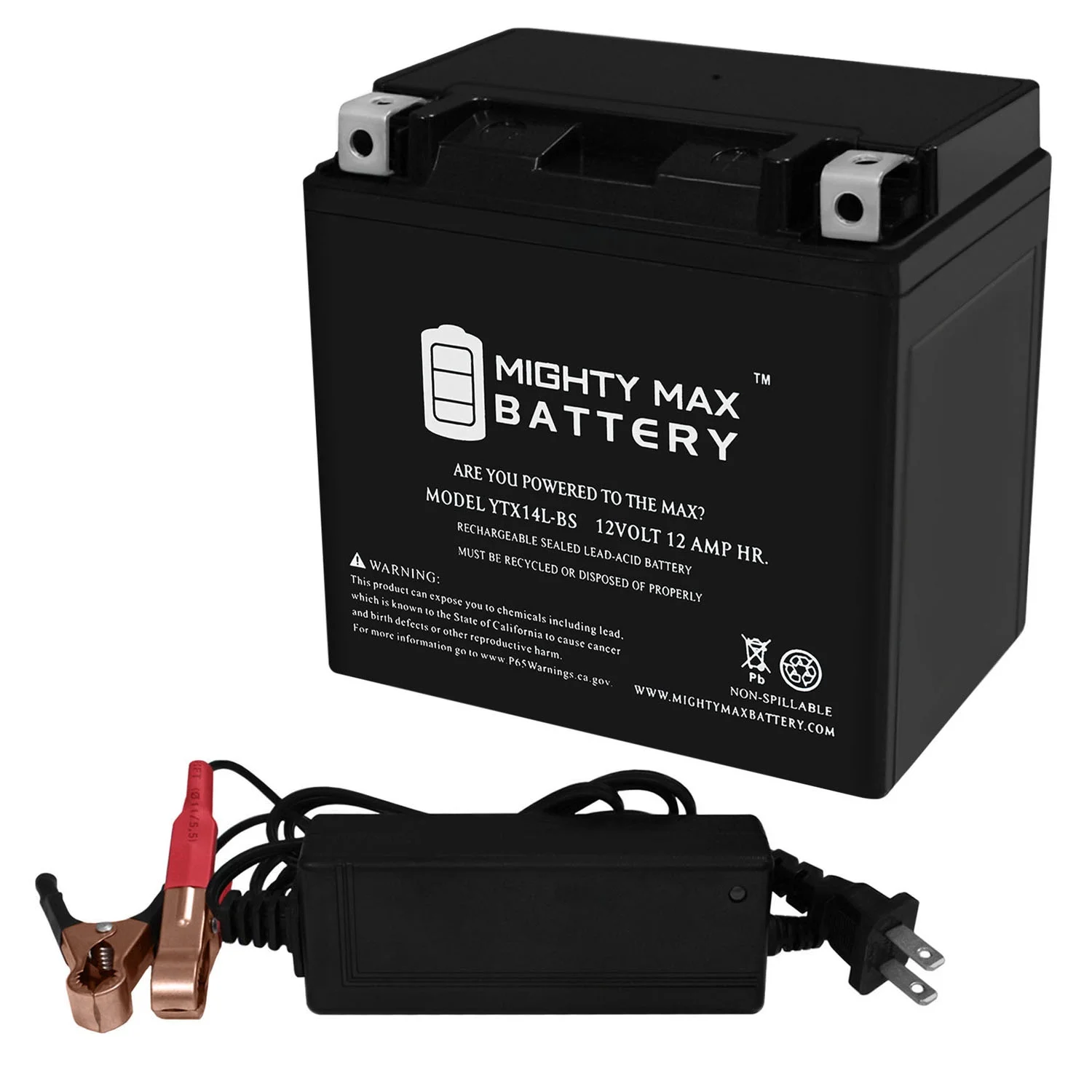 YTX14L-BS Battery Replacement for Exide 14L-BS + 12V 2Amp Charger