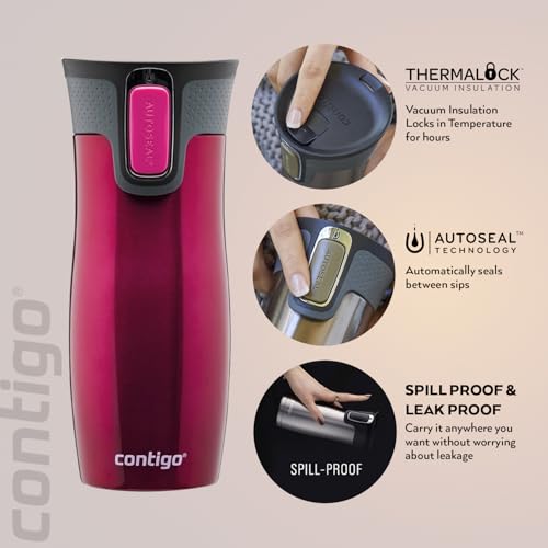 Contigo West Loop Autoseal Travel Mug, Stainless Steel Thermal Mug, Vacuum Flask, Leakproof Tumbler, Coffee Mug with BPA-Free Easy-Clean Lid