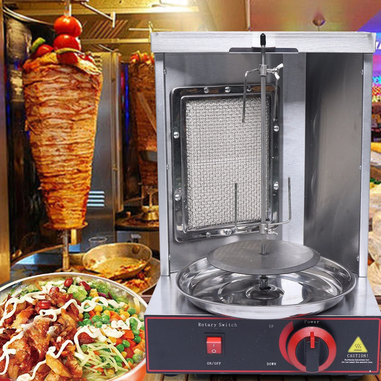 Miumaeov Commercial Vertical Gas Doner Kebab Grill Meat Shawarma Machine BBQ Rotisserie Oven Smokeless Broiler