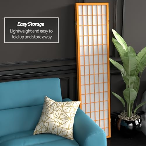 Red Lantern 6 ft. Tall Window Pane Shoji Screen-Natural-4 Panels Room Divider