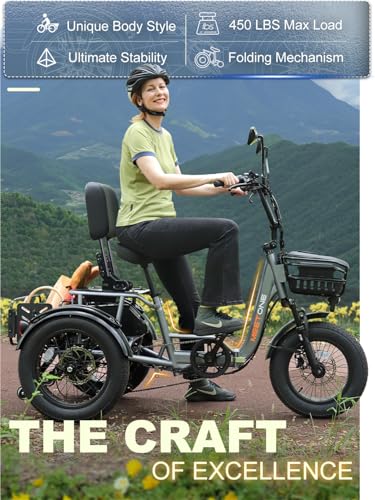 Breeze Folding Electric Tricycle for Adults, 1000W 48V 15AH, 18''×4'' Fat Tire Electric Trike, 20MPH 80Miles E-trike, 3 Wheel Electric Bike, Reverse & Parking, 450lbs Load (with Upgraded Parts)