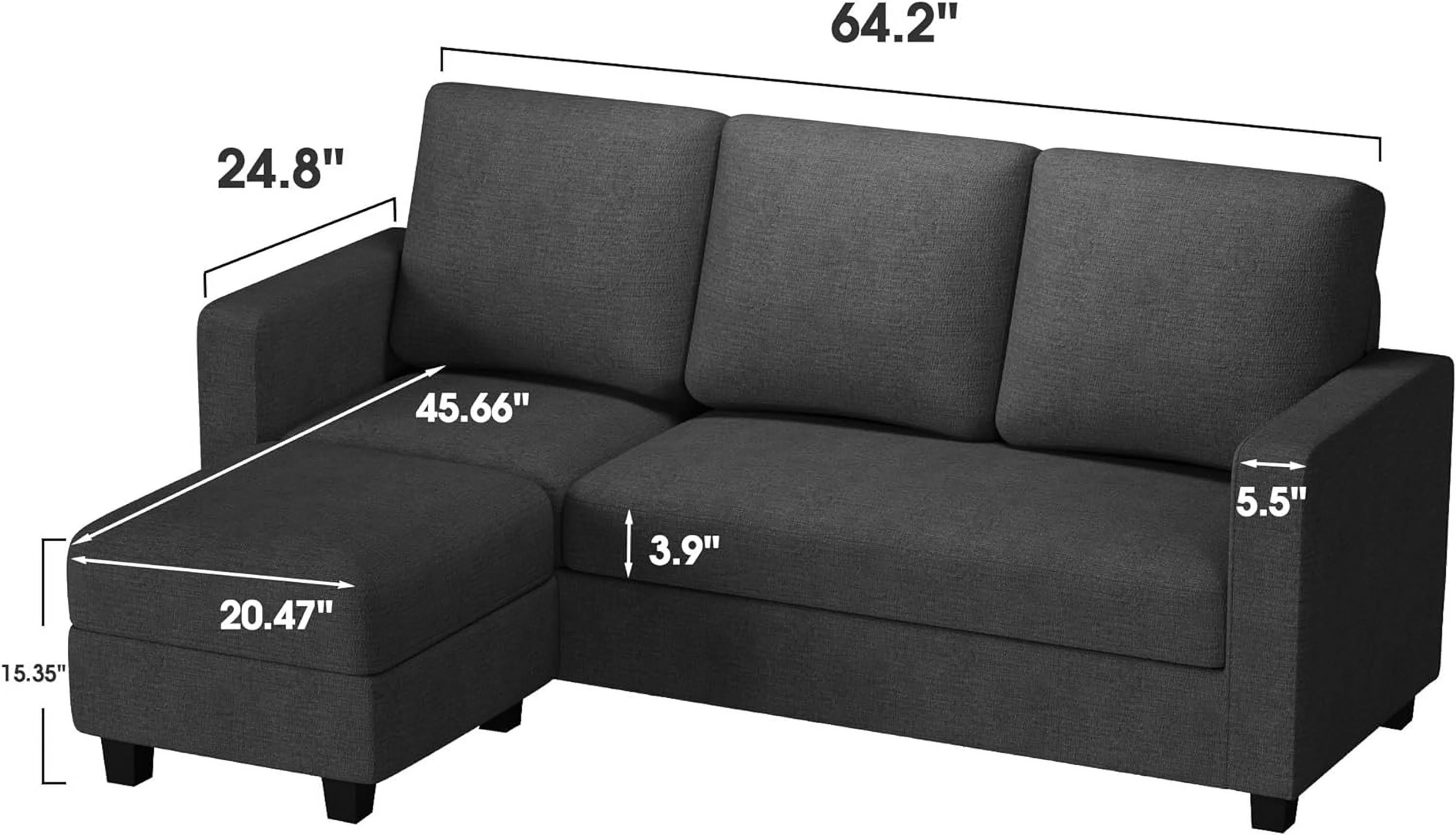 Convertible Sectional Sofa Couch, L-Shaped Couch with Reversible Chaise, Modern Linen Fabric Couches for Living Room, Apartment and Small Space (Dark Grey)