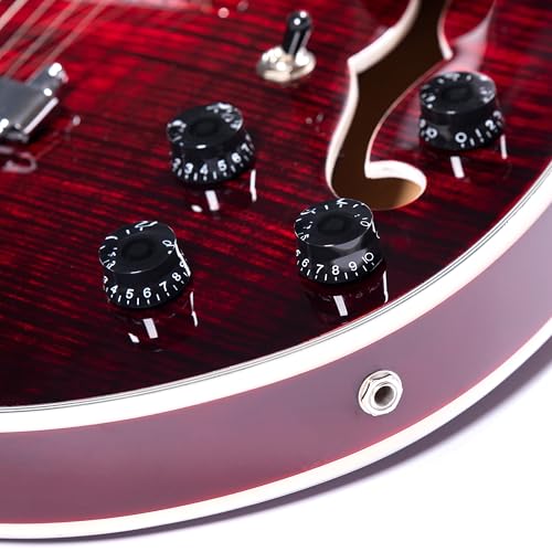 GROTE Jazz Electric Guitar Semi-Hollow Body Trapeze Tailpiece Bridge Guitar Gig Bag (Black)