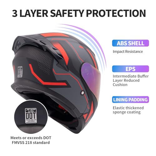 Modular Motorcycle Helmet Dual Visor Flip Up Full Face Helmets SJ-809 DOT Approved for Adults Men Women (Matte Cosmos, M)