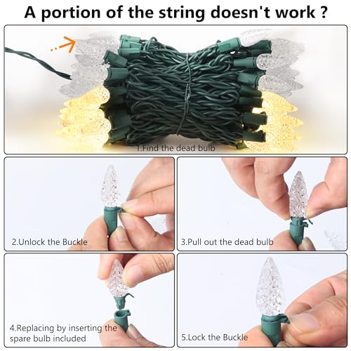 Brizled Upgrade Faceted C5 LED String Lights, 100 LED 33ft Mini String Lights, 120V UL Certified Clear Christmas Light Set for Indoor & Outdoor Decoration, Patio, Garden, Party and Holiday, Cool White