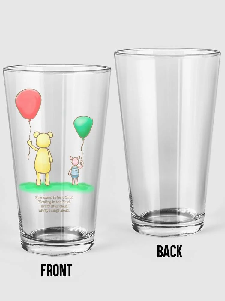 Pooh Bear W Balloons Pint Glass -Smartprints Designs, 16 oz Transparent Glass