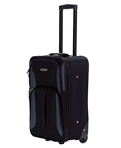 Rockland Fashion Softside Upright Luggage Set, Expandable, Kensington, Black and White, 2-Piece(14/19)