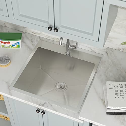 25 Inch Utility Laundry Sink Drop In 16 Gauge Stainless Steel Single Bowl Laundry Room Sink Laundry & Utility Room Kitchen Sinks 25