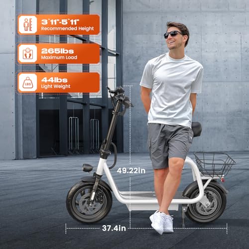 Caroma Peak 500W/800W/1200W Electric Scooter with Seat, LED Display & up to 30Miles,12