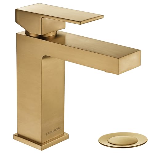 Lava Odoro Gold Vessel Sink Faucet, Brushed Gold Single Hole Bowl Sink Faucet Tall Bathroom Faucet Single Handle with Pop up Drain Assembly, BF307-SG-T