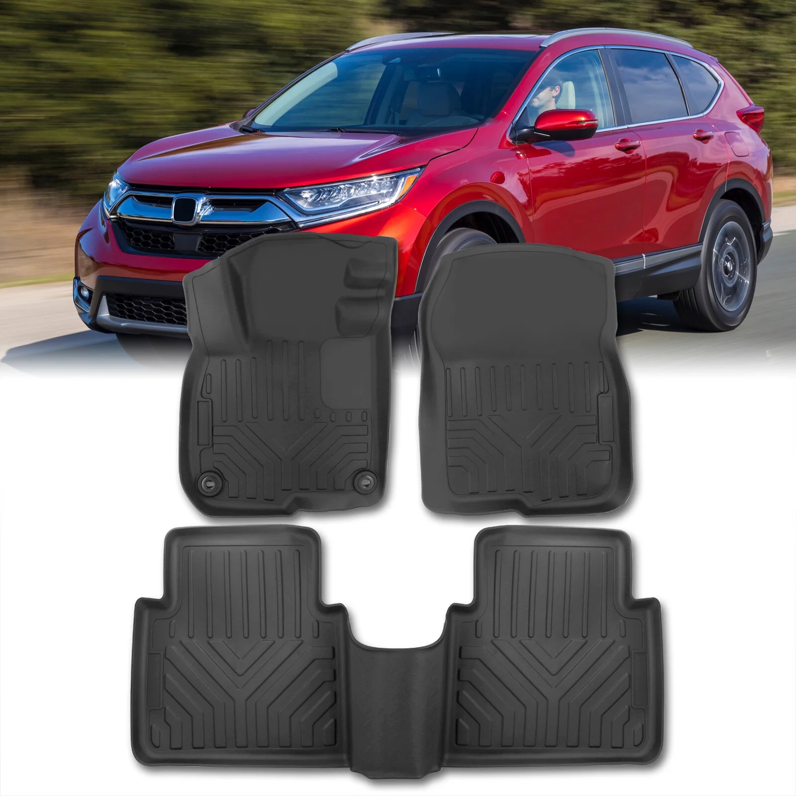 AJP Distributors 3-Piece All Weather Season Proof Guard TPE Rubber Floor Mats Liner Front Rear Set Compatible/Replacement For Honda CR-V CRV SUV RW RT 2017 2018 2019 2020 2021 2022 17 18 19 20 21 22
