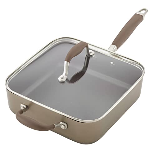 Anolon Advanced Hard Anodized Nonstick Saute Square Fry Pan with Helper Handle, 4 Quart, Bronze
