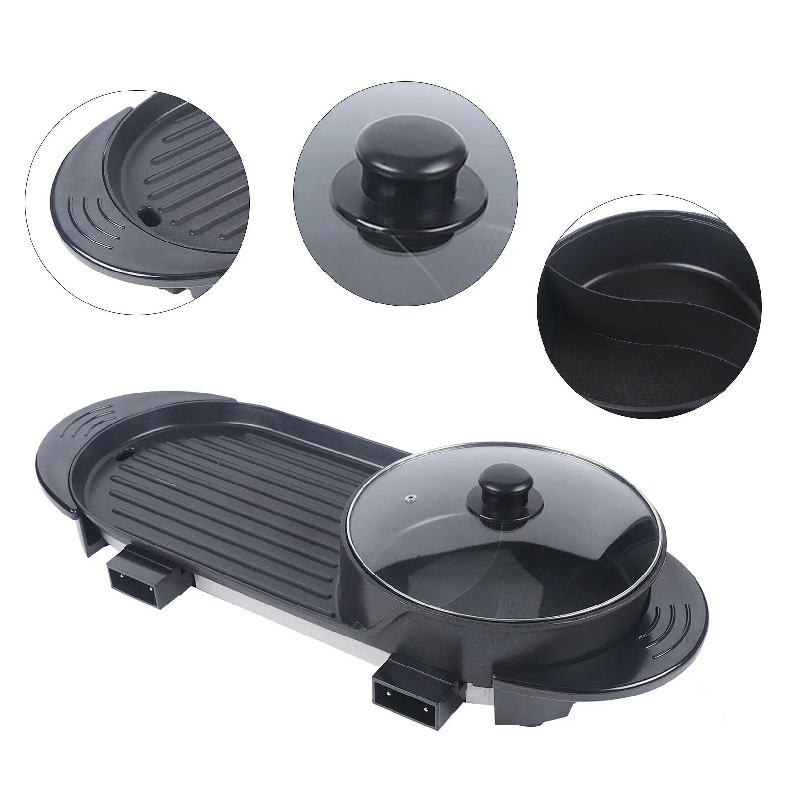 2 in 1 Electric Hot Pot Barbecue Grill Smokeless Grill BBQ Teppanyaki Shabu Pot Non-Stick Pan